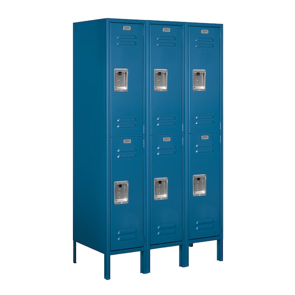 Wardrobe Locker, 36" W, 18" D, 66" H, (3) Wide, (6) Openings, Blue